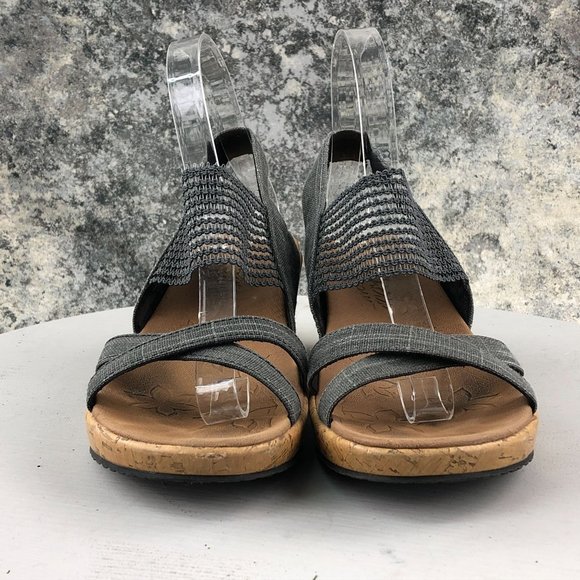 SKECHERS Women's 7 Brie Dawdle Sparkle Black** Stretch Slingback Wedge Sandals - Picture 2 of 11